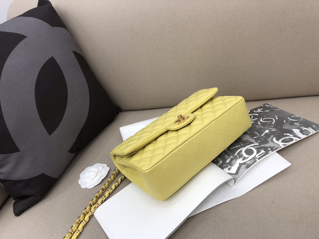 Medium Classic Flap Lambskin Bag AO1112 Yellow/Gold